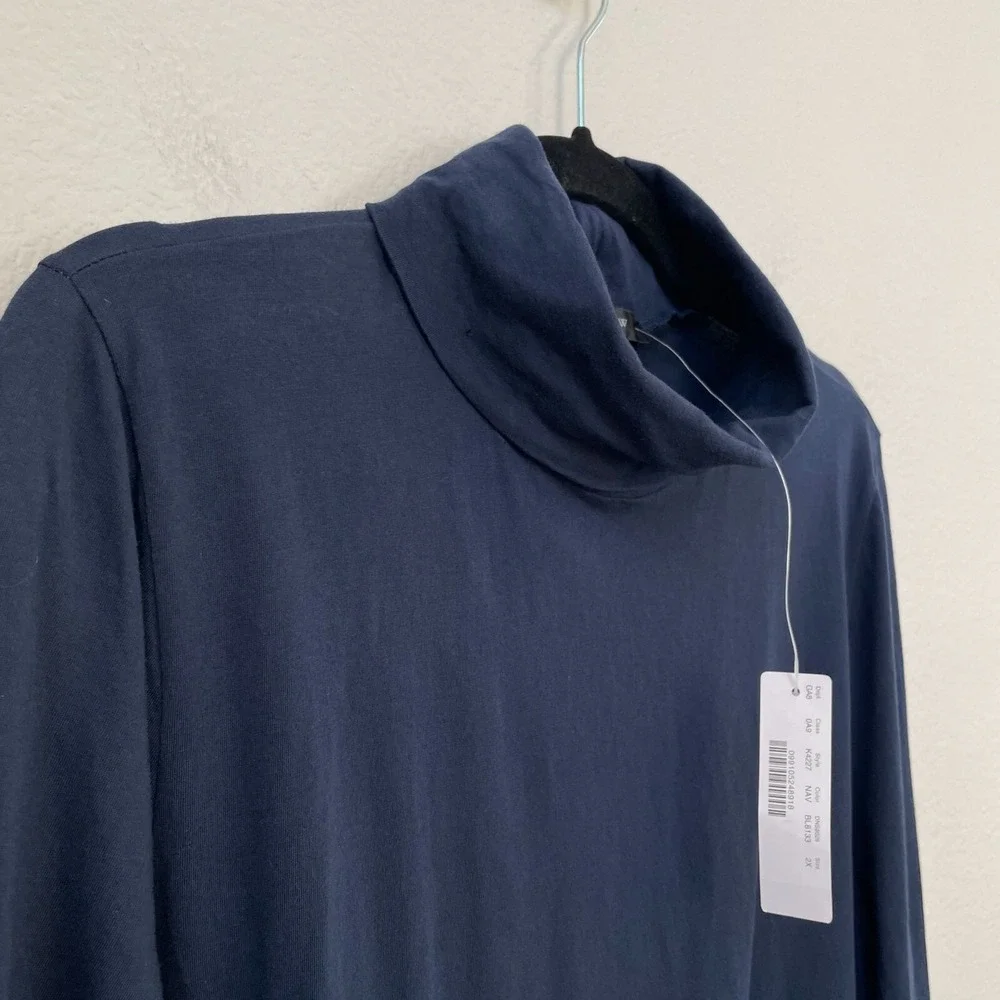 NEW‎ J Crew Womens Plus 2X Navy Blue Turtleneck Long Sleeve Top Cotton Shirt